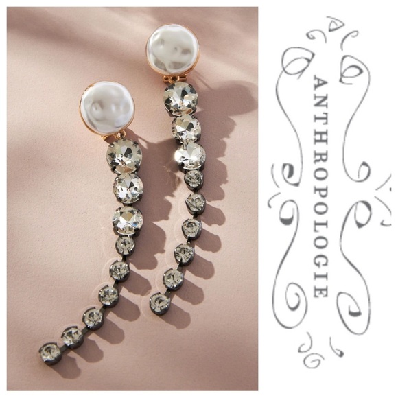 NWT Pearl Crystal Bezel Drop Earrings - Picture 2 of 5